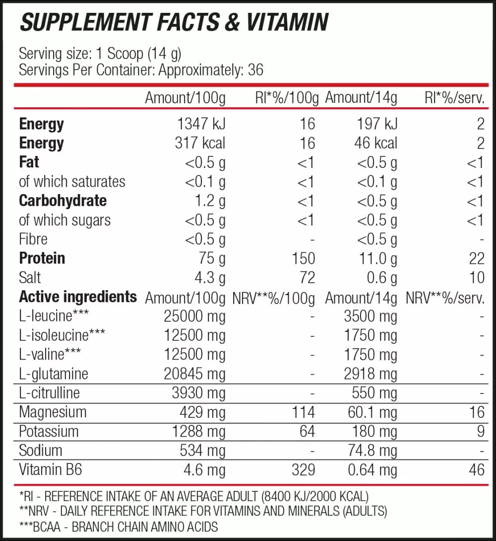 BCAA Direct (Aminosav italpor ásványi anyagokkal, B6-vitaminnal) 504g - Citrus